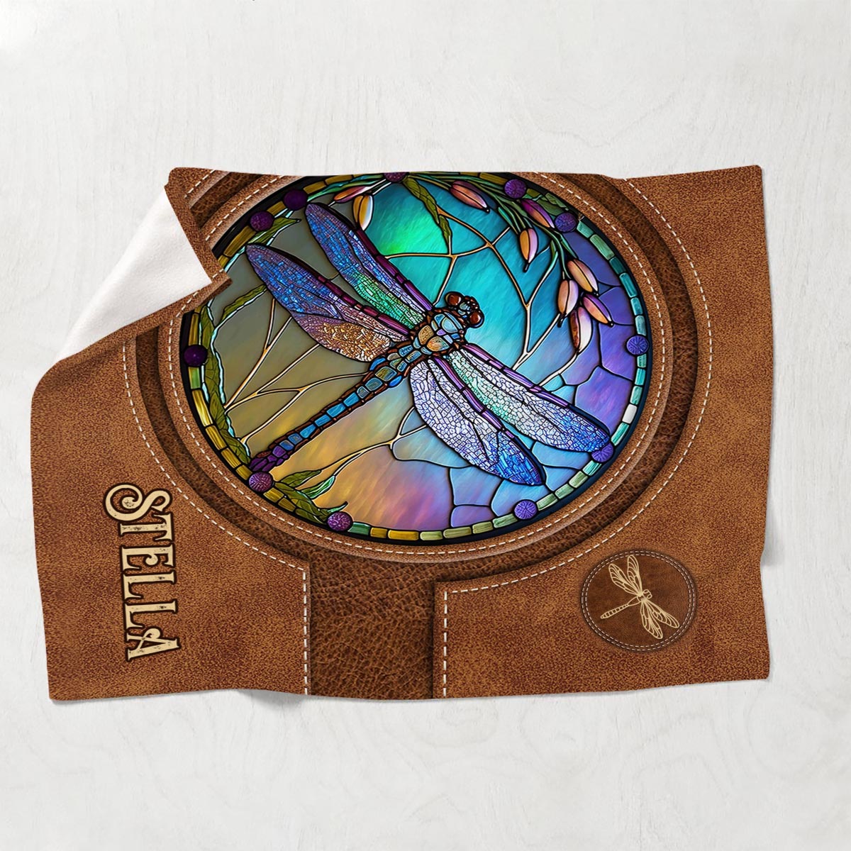 Couverture libellule personnalisée en vitrail