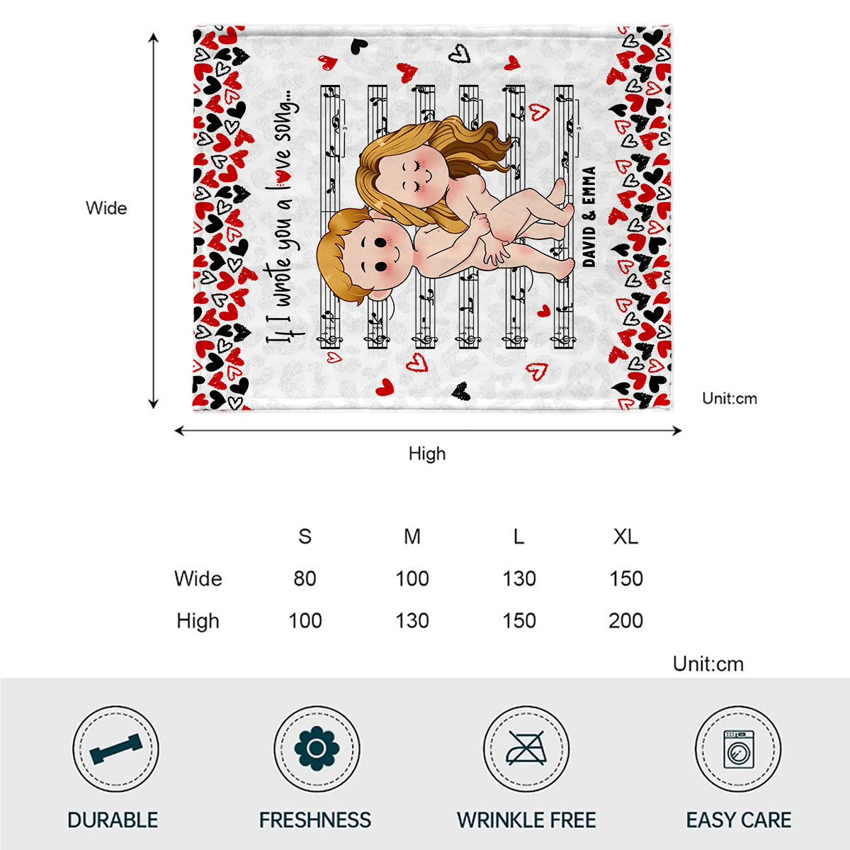 Couverture personnalisée pour couple « Si je t'écrivais une chanson d'amour »