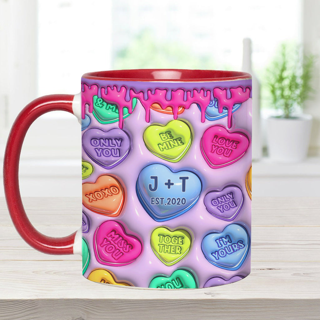 Mug personnalisé pour couple avec cœur coloré gonflable - Nom et date au choix - Mug à motif cœur coloré - Idéal pour un couple