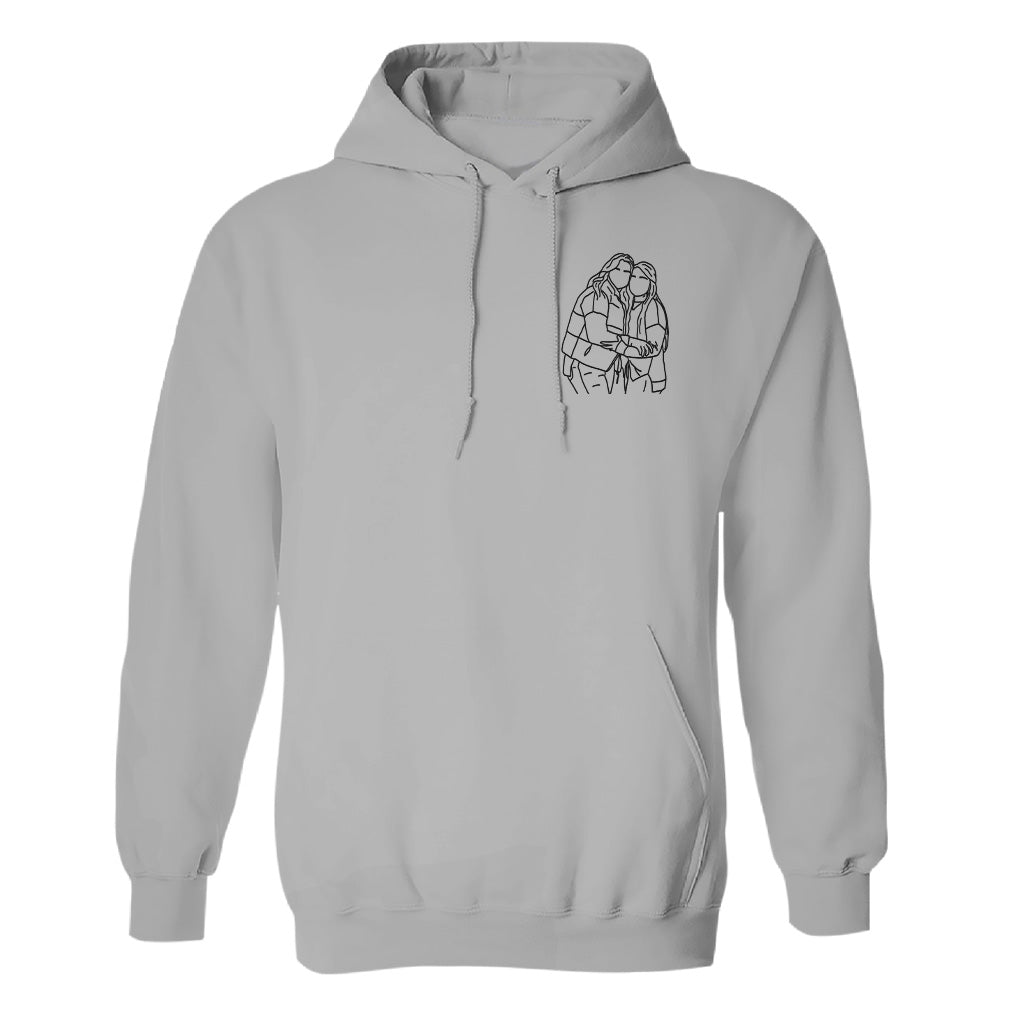 Sweat à capuche brodé personnalisé pour frères et sœurs - Illustration au trait -