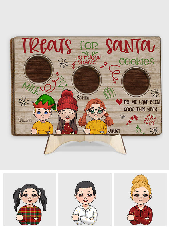 Des friandises pour le Père Noël - Panneau en bois personnalisé à 2 couches pour la famille