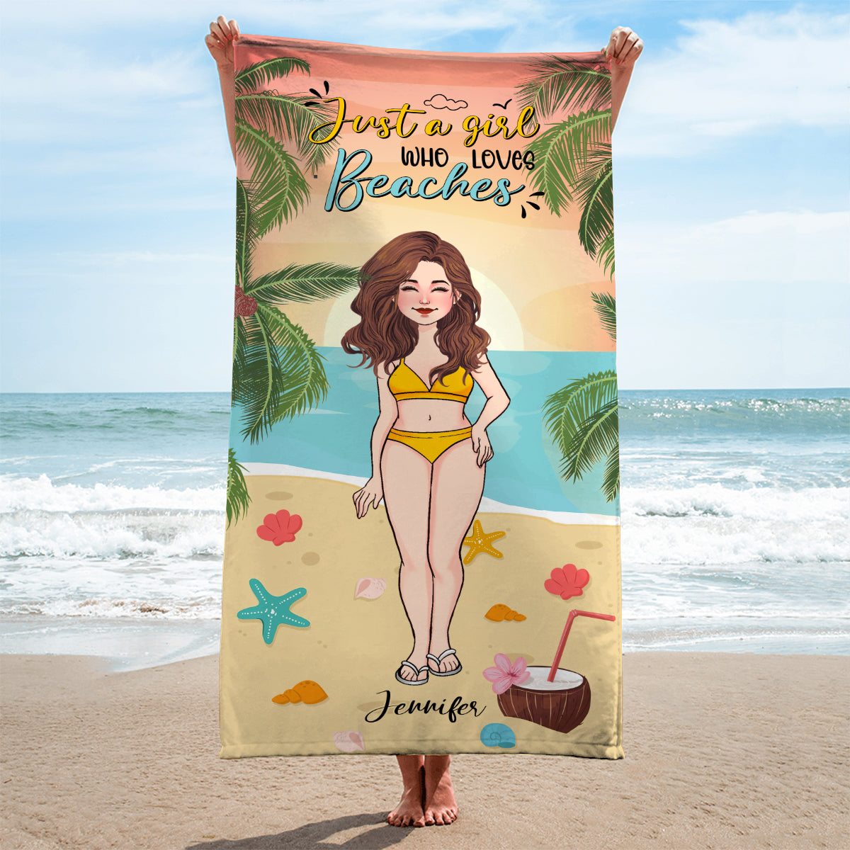 Sel dans l'air, sable dans les cheveux - Serviette de plage personnalisée pour amoureux de la mer
