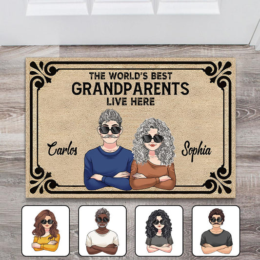 The World's Best Grandparents/Grandma/Grandpa Live Here - Personalized Grandma Doormat