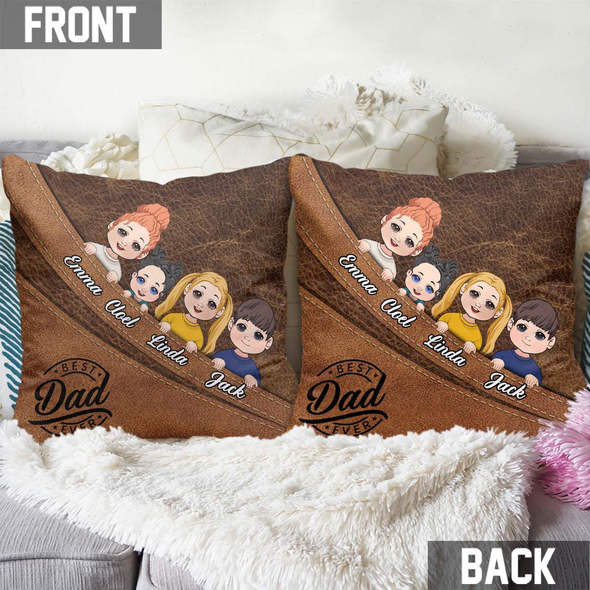 Meilleur papa/grand-mère/grand-père/maman du monde - Coussin décoratif personnalisé pour père