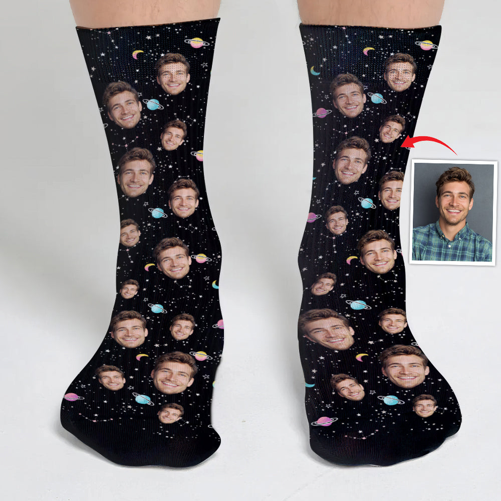 Chaussettes personnalisées pour oncle - Face personnalisée Galaxy