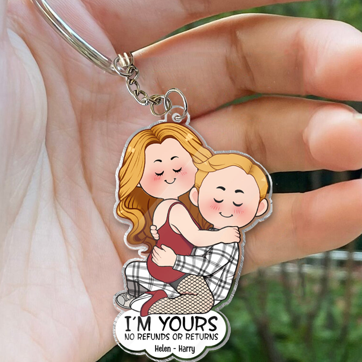 Je suis à toi. Aucun remboursement ni retour. Porte-clés transparent personnalisé pour couple.