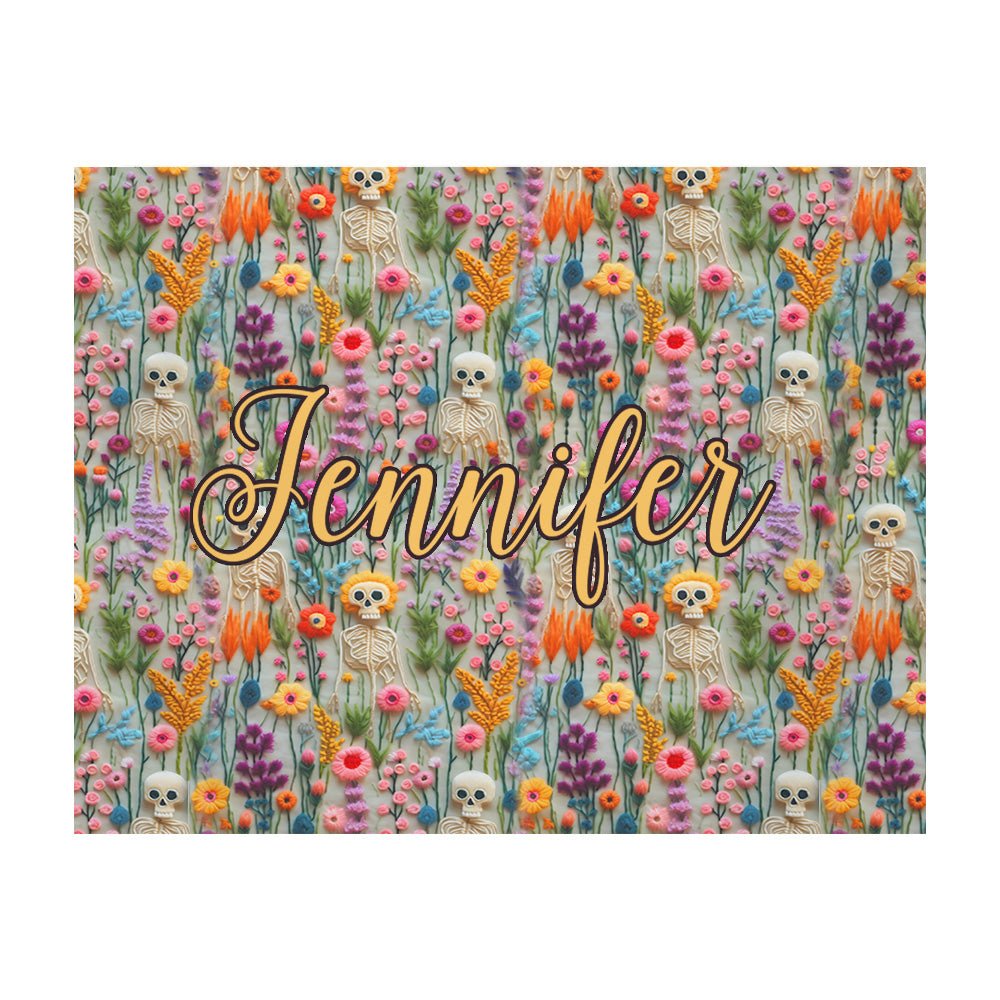 Tapisserie murale personnalisée en forme de crâne avec motif floral squelette