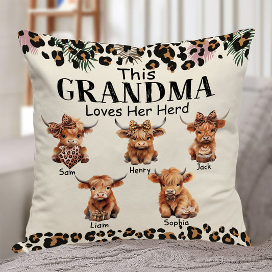 Mamie/Nana/Mimi... Aime sa famille - Coussin décoratif personnalisé pour grand-mère