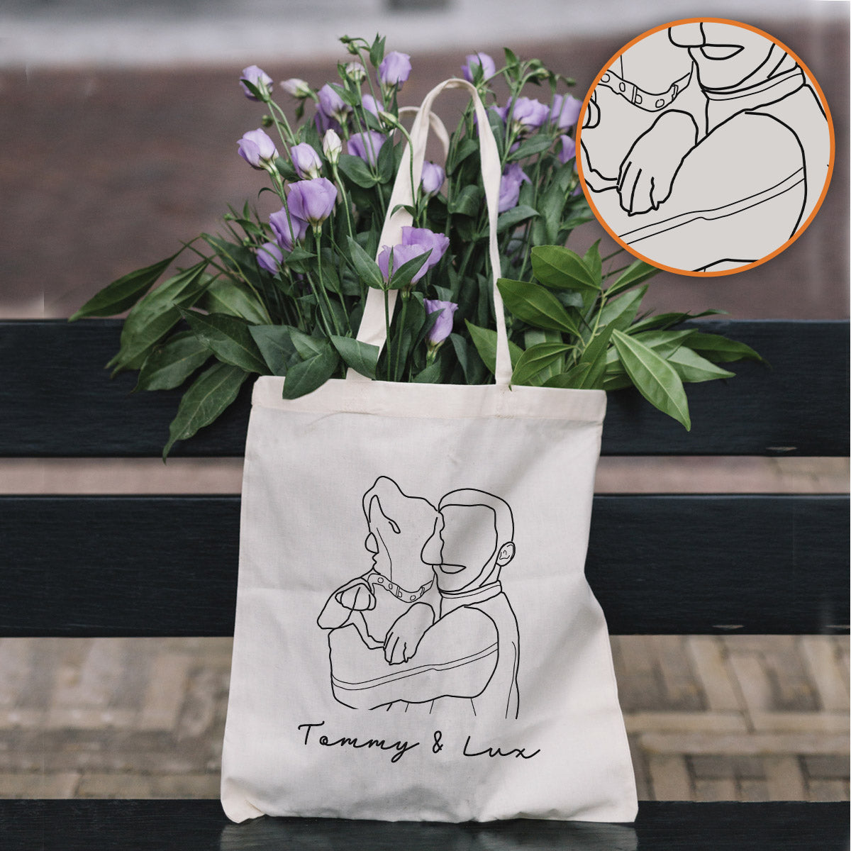 Sac fourre-tout brodé personnalisé avec photo au trait - Sac fourre-tout brodé pour chien
