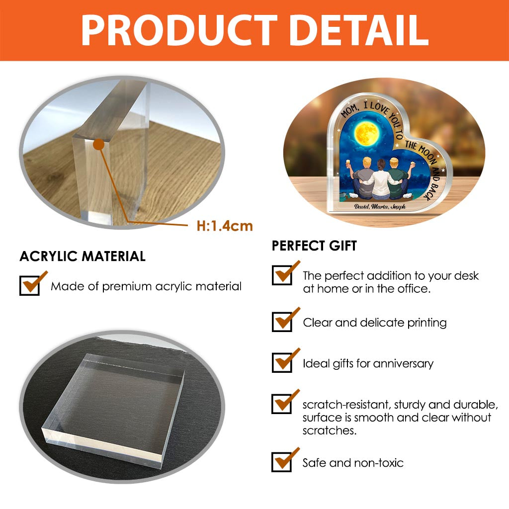 Moon And Back - Gift for mom, grandma - Personalized Custom Shaped Acrylic Plaque