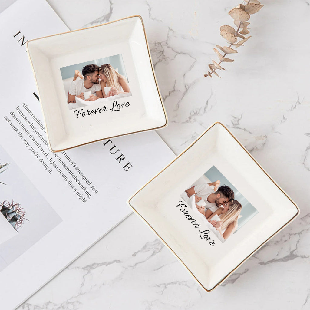 Assiette en céramique avec photo - Plat à bijoux personnalisé pour couple
