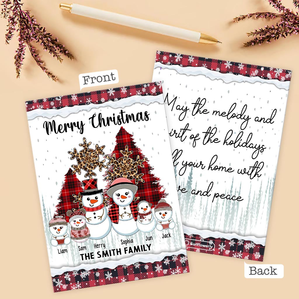 Carte de vœux personnalisée « Bonhomme de neige pour Noël » pour toute la famille