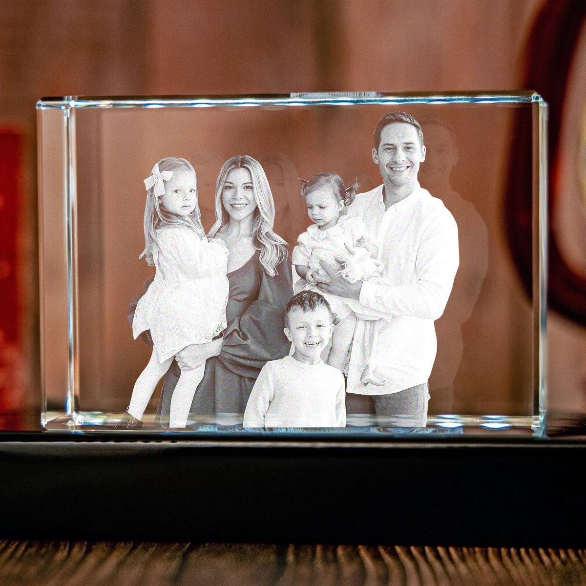 Lampe en cristal 3D cubique gravée au laser avec photo personnalisée - Modèle familial