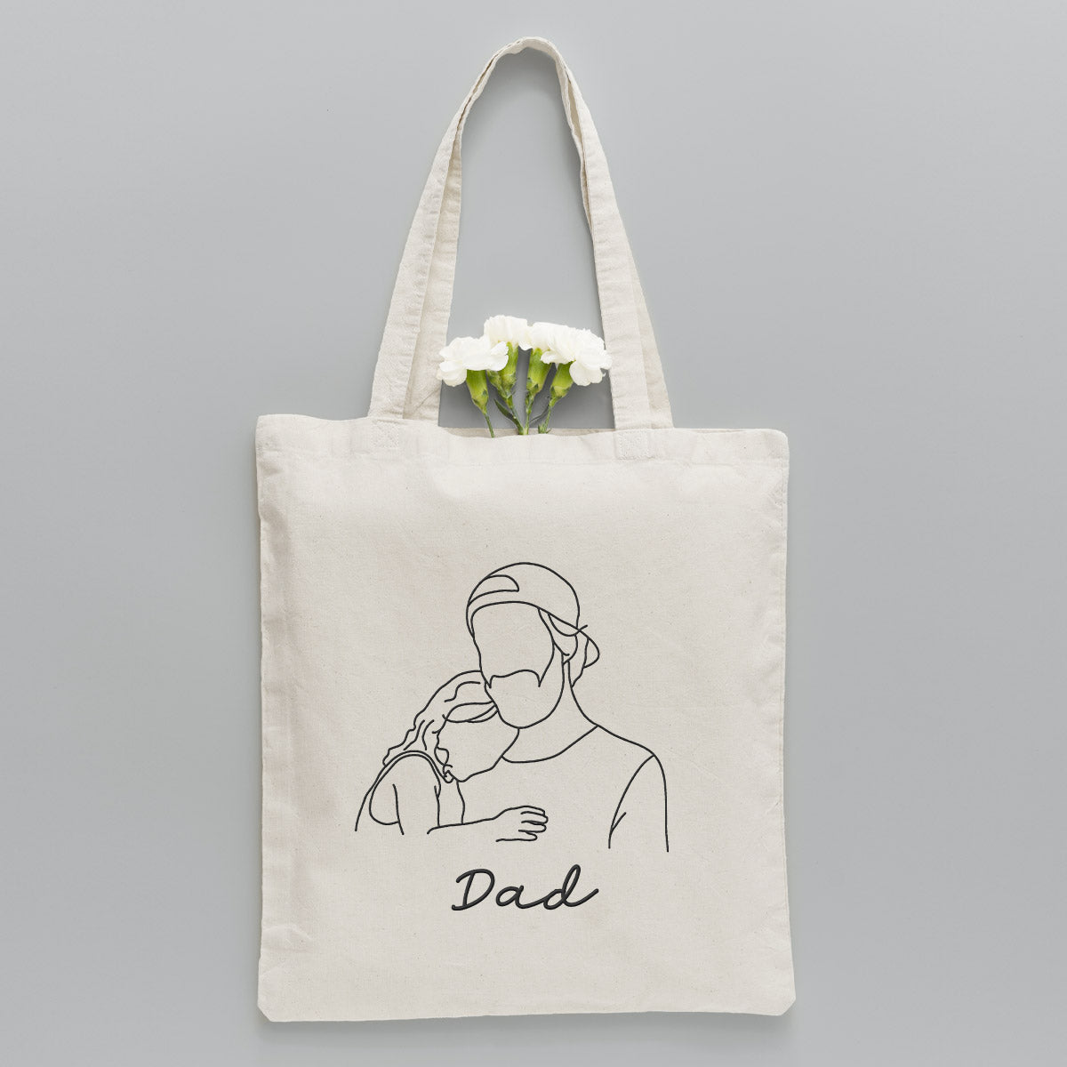 Sac fourre-tout brodé personnalisé avec photo au trait - Sac fourre-tout brodé personnalisé pour papa