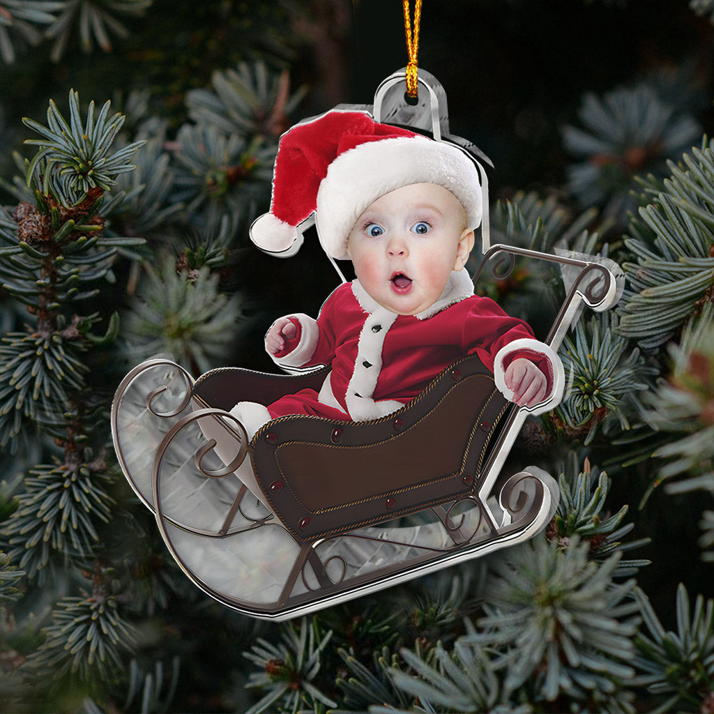 Traîneau mignon pour bébé - Ornement transparent personnalisé pour nouveau-né