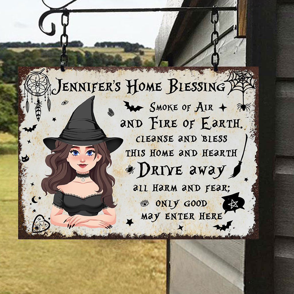 Home Blessing - Personalized Witch Rectangle Metal Sign