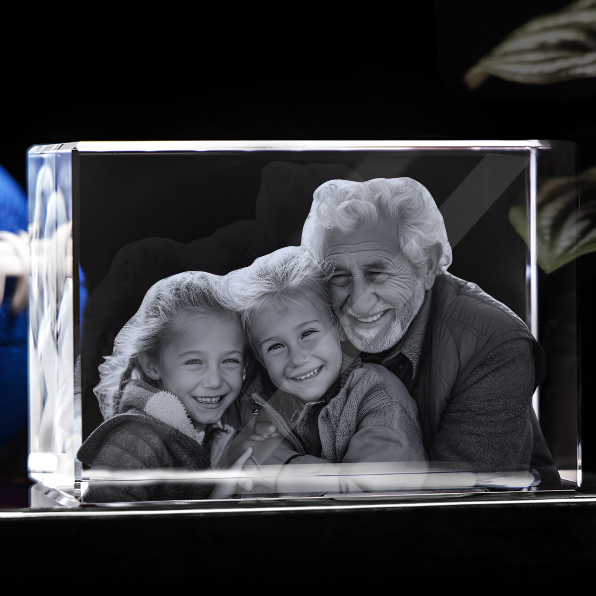 Lampe en cristal 3D cubique gravée au laser avec photo personnalisée - Grand-père