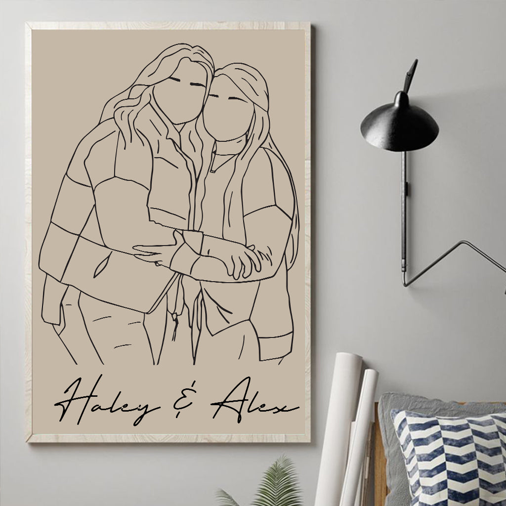 Illustrations au trait pour meilleures amies - Toile et affiche personnalisées pour meilleures amies