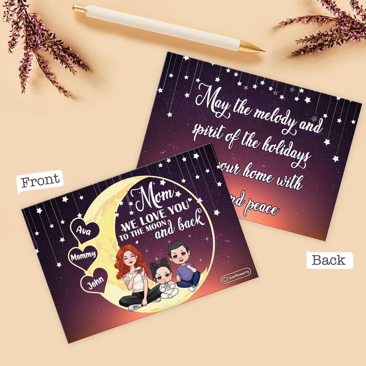 Je t'aime jusqu'à la lune et retour - Carte de vœux personnalisée