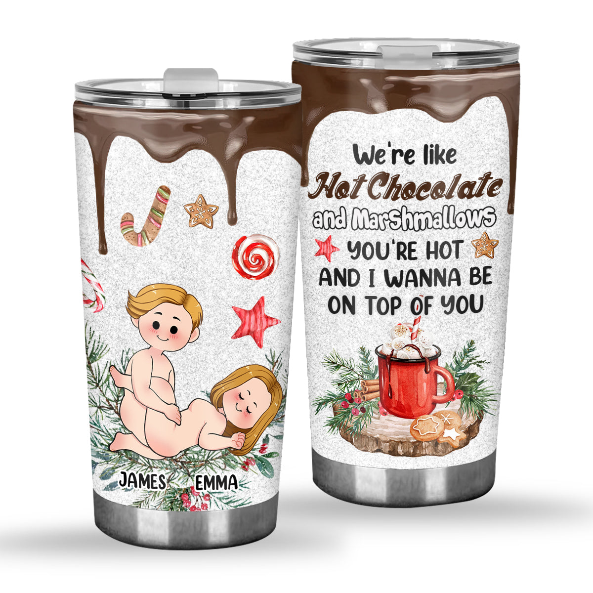 Chocolat chaud et guimauves - Gobelet personnalisé pour couple