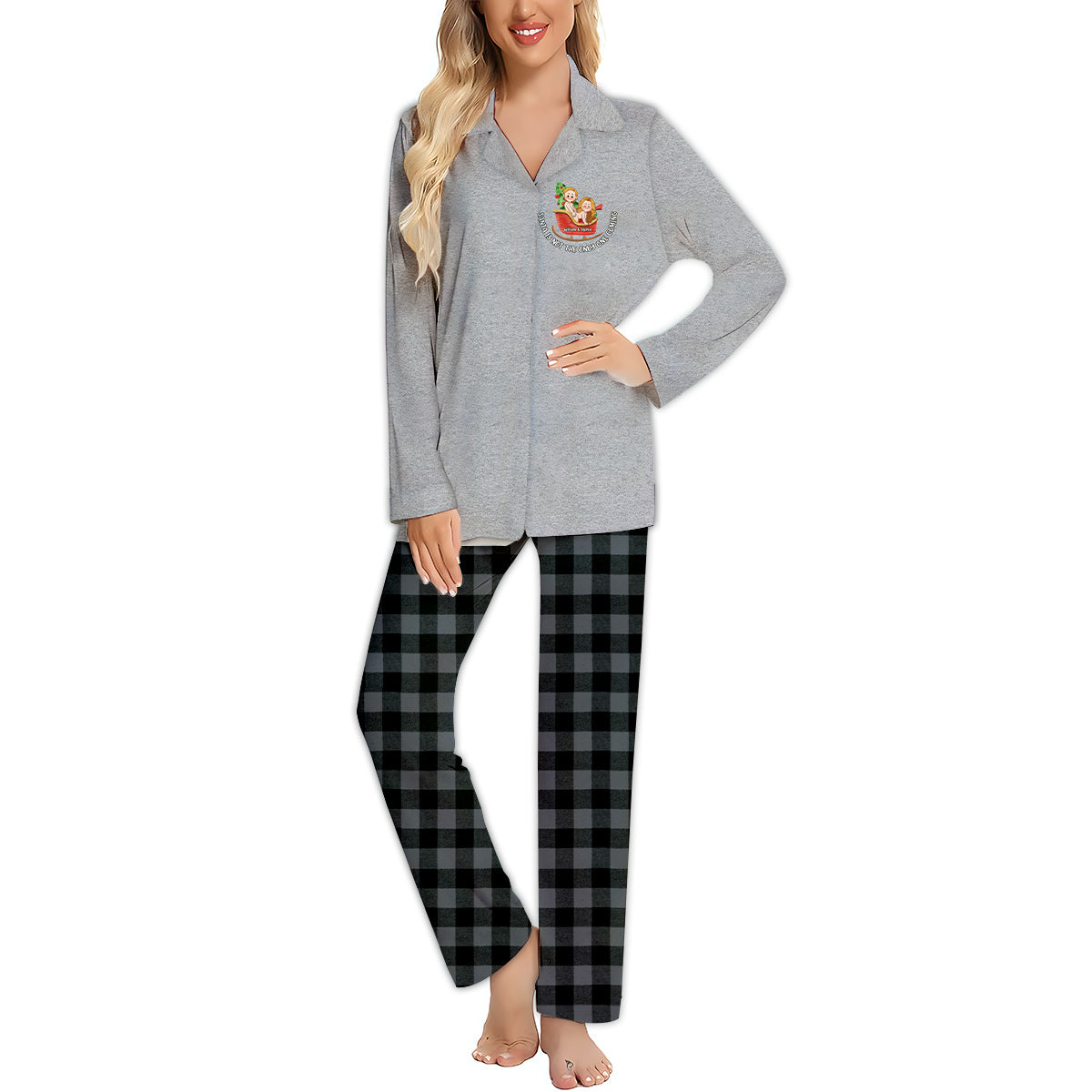 Le Père Noël n'est pas le seul à arriver - Pyjamas boutonnés personnalisés pour couples