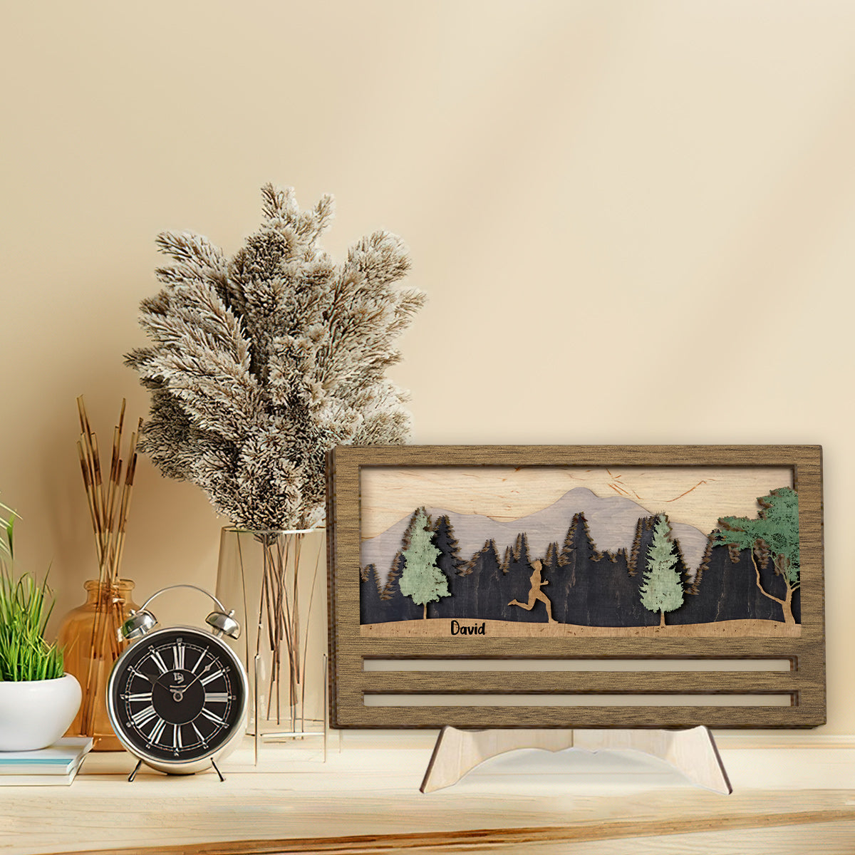 Présentoir à médailles - Panneau/plaque en bois personnalisé à 2 couches pour la course à pied