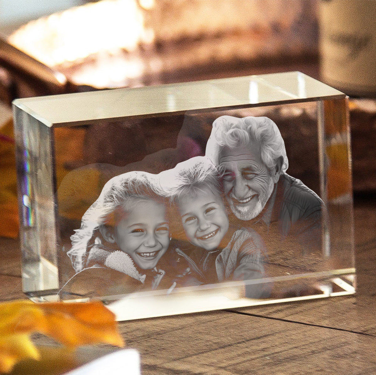 Lampe en cristal 3D cubique gravée au laser avec photo personnalisée - Grand-père