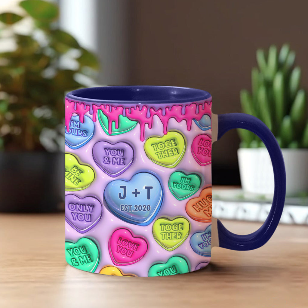 Mug personnalisé pour couple avec cœur coloré gonflable - Nom et date au choix - Mug à motif cœur coloré - Idéal pour un couple