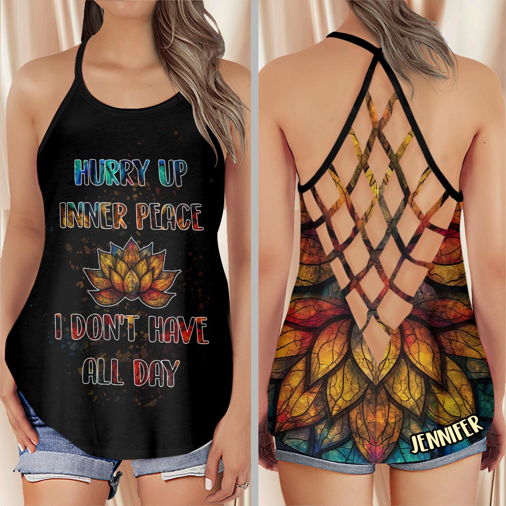 Hurry Up Inner Peace - Personalized Yoga Cross Tank Top