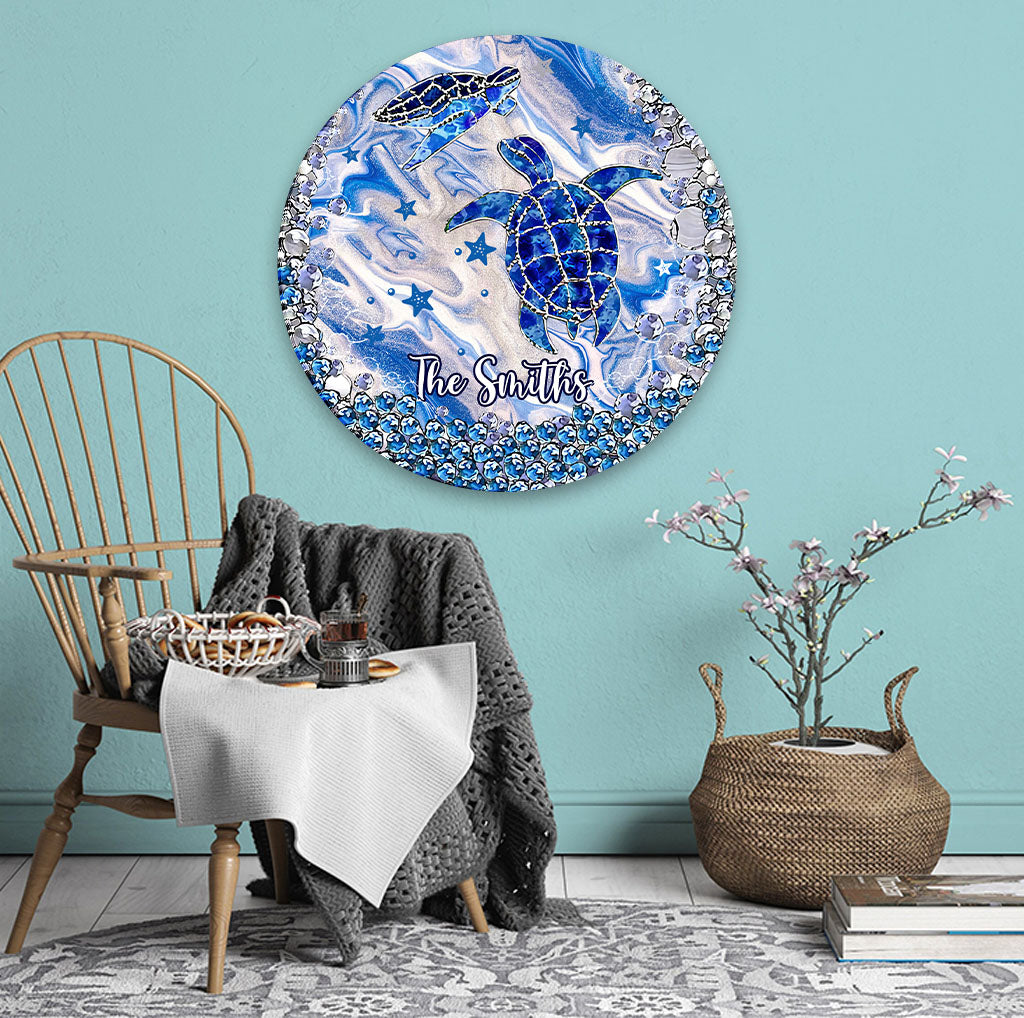 Blue Sea Turtles - Personalized Turtle Round Metal Sign