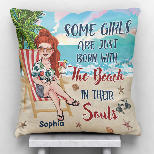 Certaines filles naissent avec la plage dans l'âme - Coussin décoratif personnalisé pour amoureux de la mer
