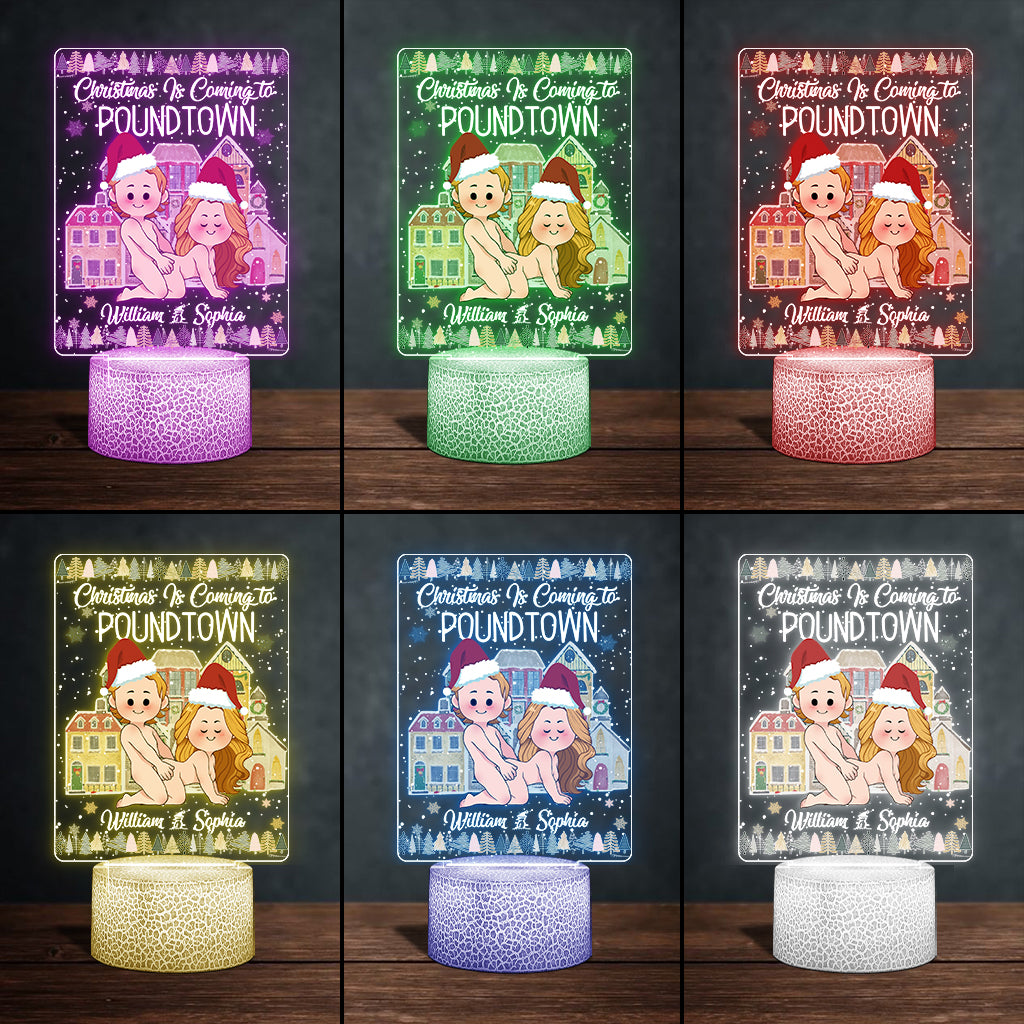 Joyeux Noël à Poundtown ! – Cadeau pour femme, petit ami, petite amie – Plaque lumineuse personnalisée