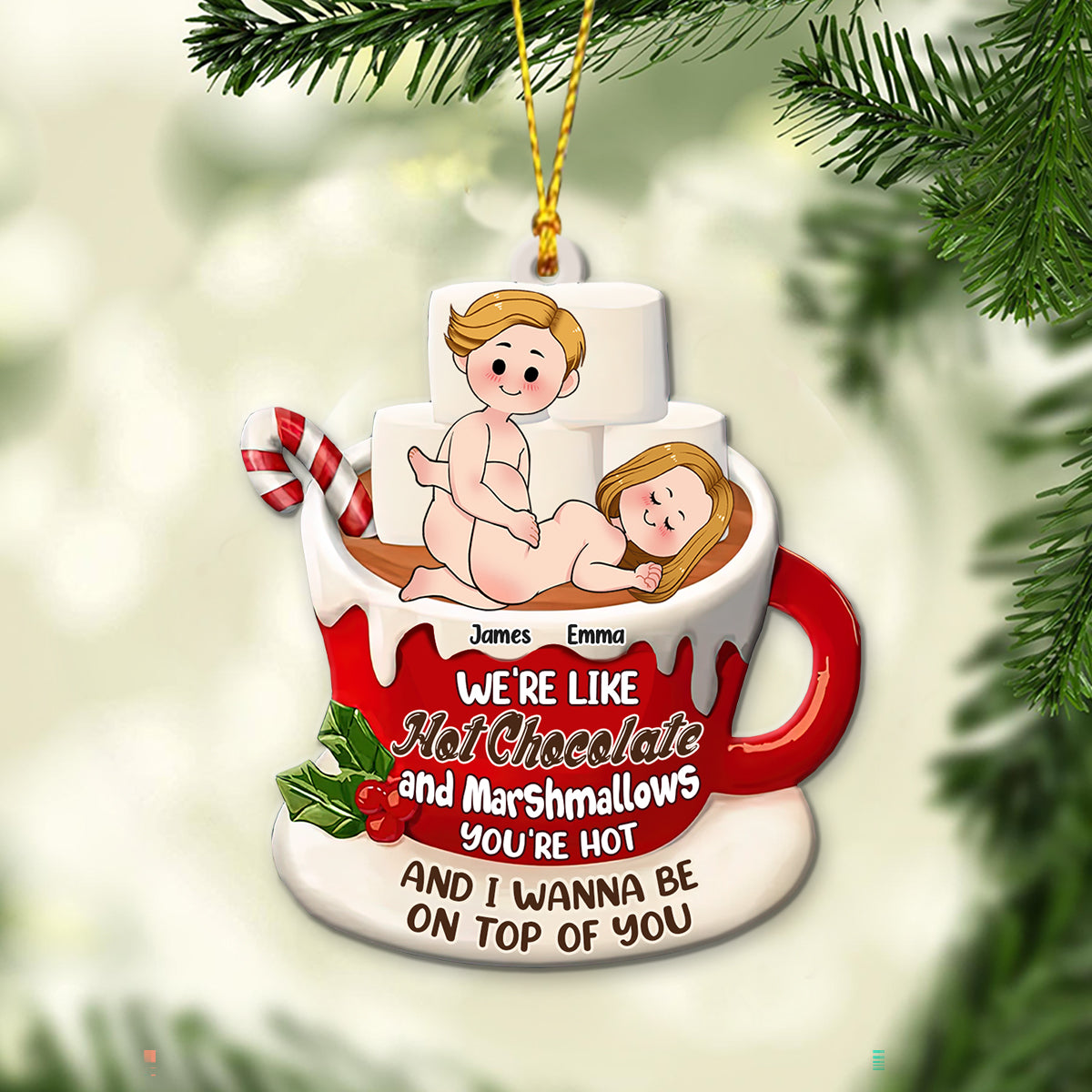 Chocolat chaud et guimauves - Ornement personnalisé pour couple
