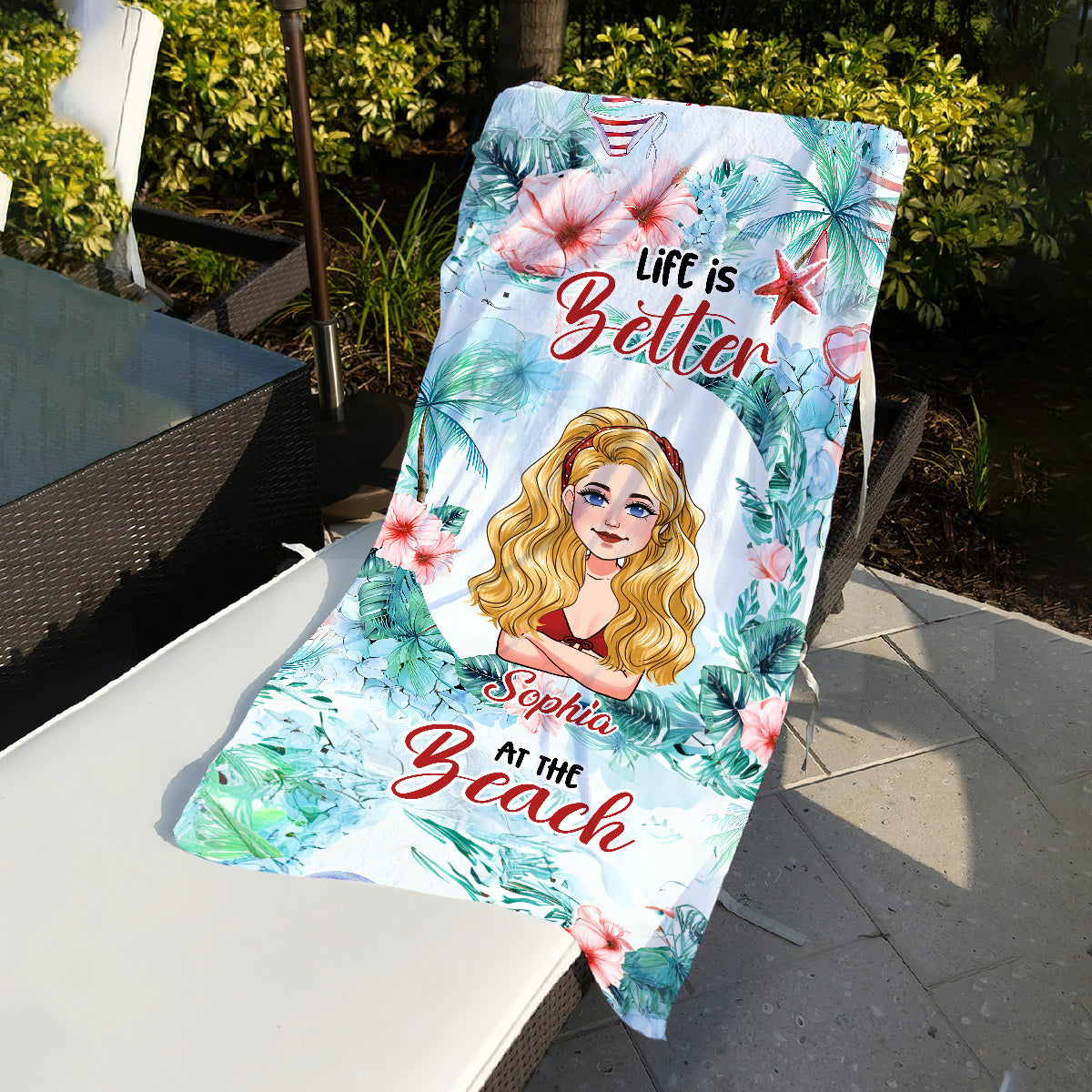 La vie est plus belle à la plage - Serviette de plage personnalisée pour les amoureux de la mer