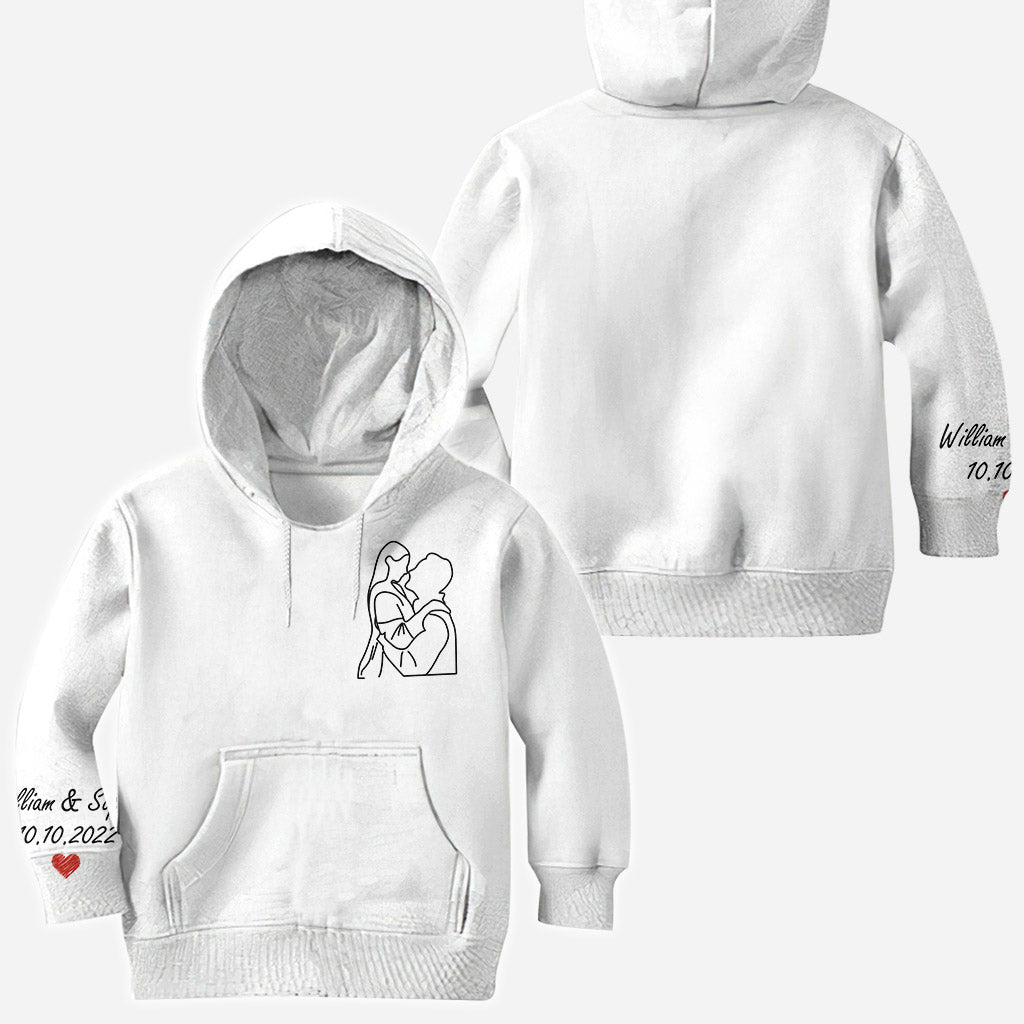 Portraits dessinés au trait personnalisés - T-shirt personnalisé mari et femme imprimé sur toute la surface