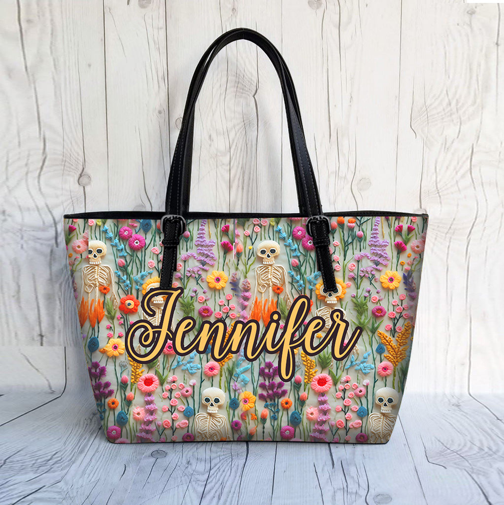 Sac en cuir à motif floral squelette et tête de mort personnalisée