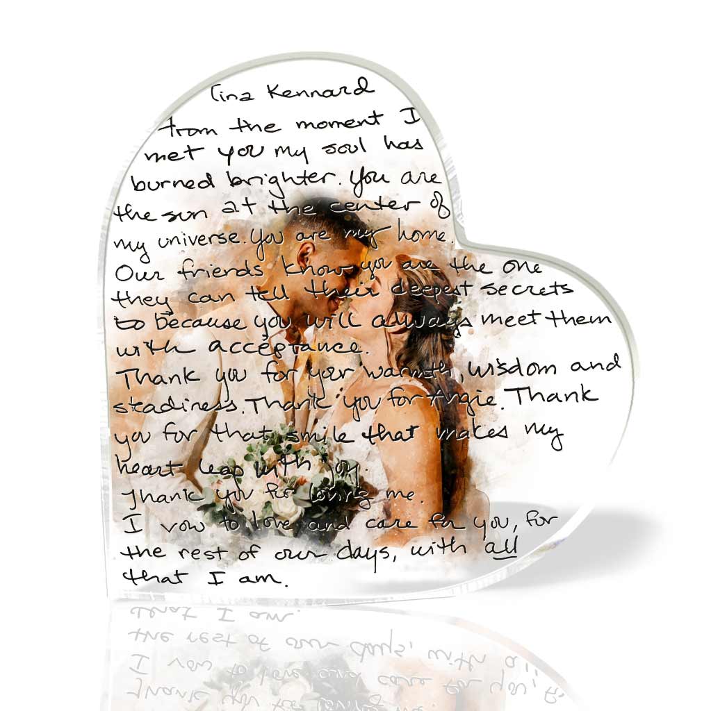 Vœux de mariage manuscrits avec portrait aquarelle personnalisé - Plaque acrylique personnalisée pour époux et épouse