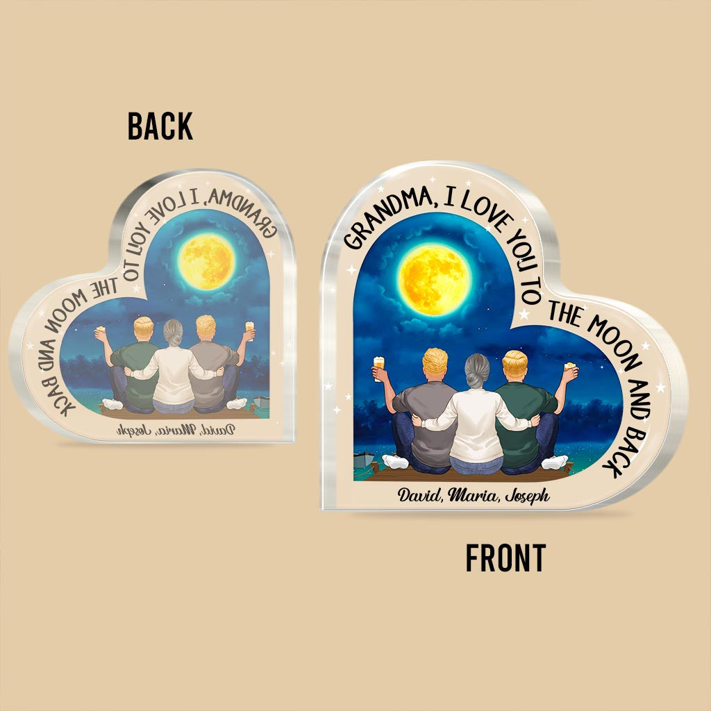 Moon And Back - Gift for mom, grandma - Personalized Custom Shaped Acrylic Plaque