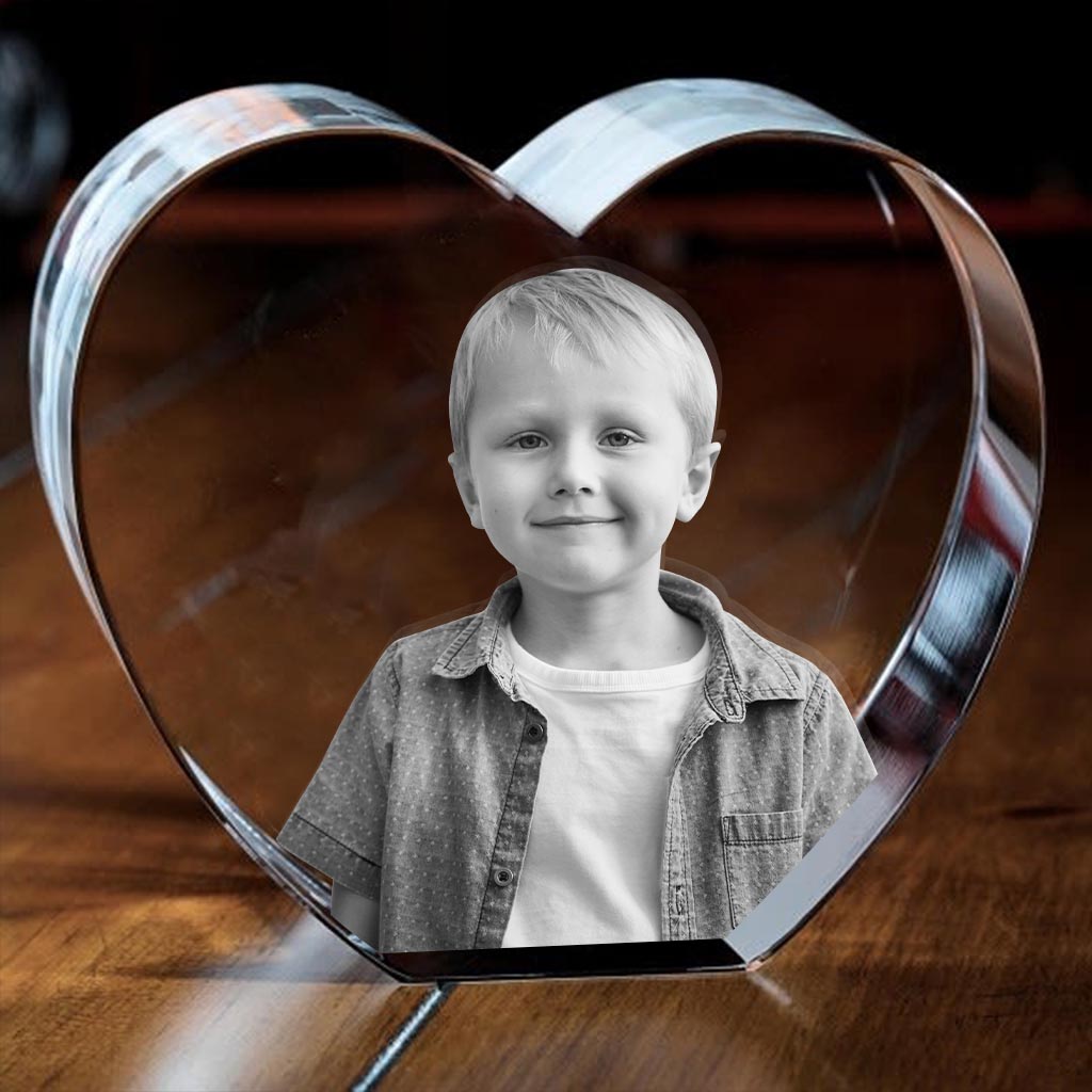 Custom Photo - Personalized Son Laser Engraving 3D Heart Shaped Crystal Lamp