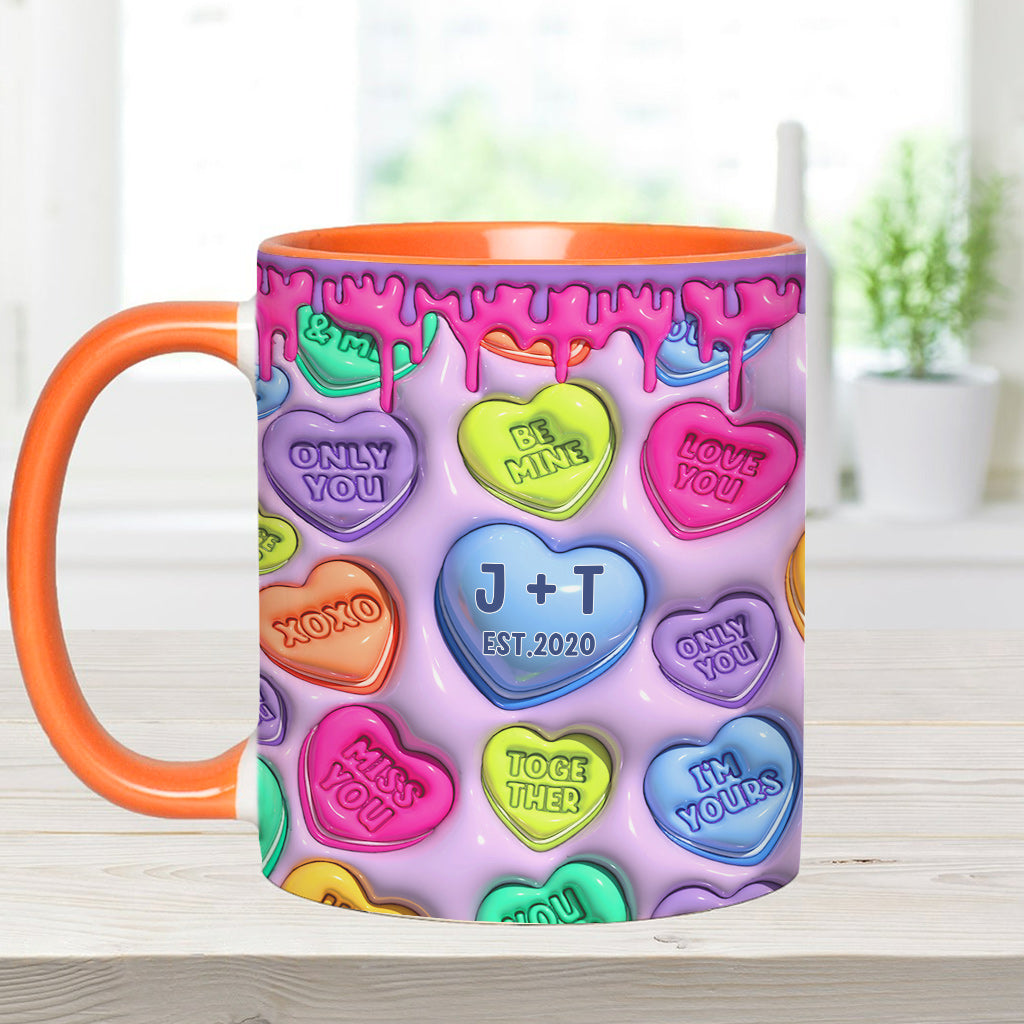 Mug personnalisé pour couple avec cœur coloré gonflable - Nom et date au choix - Mug à motif cœur coloré - Idéal pour un couple