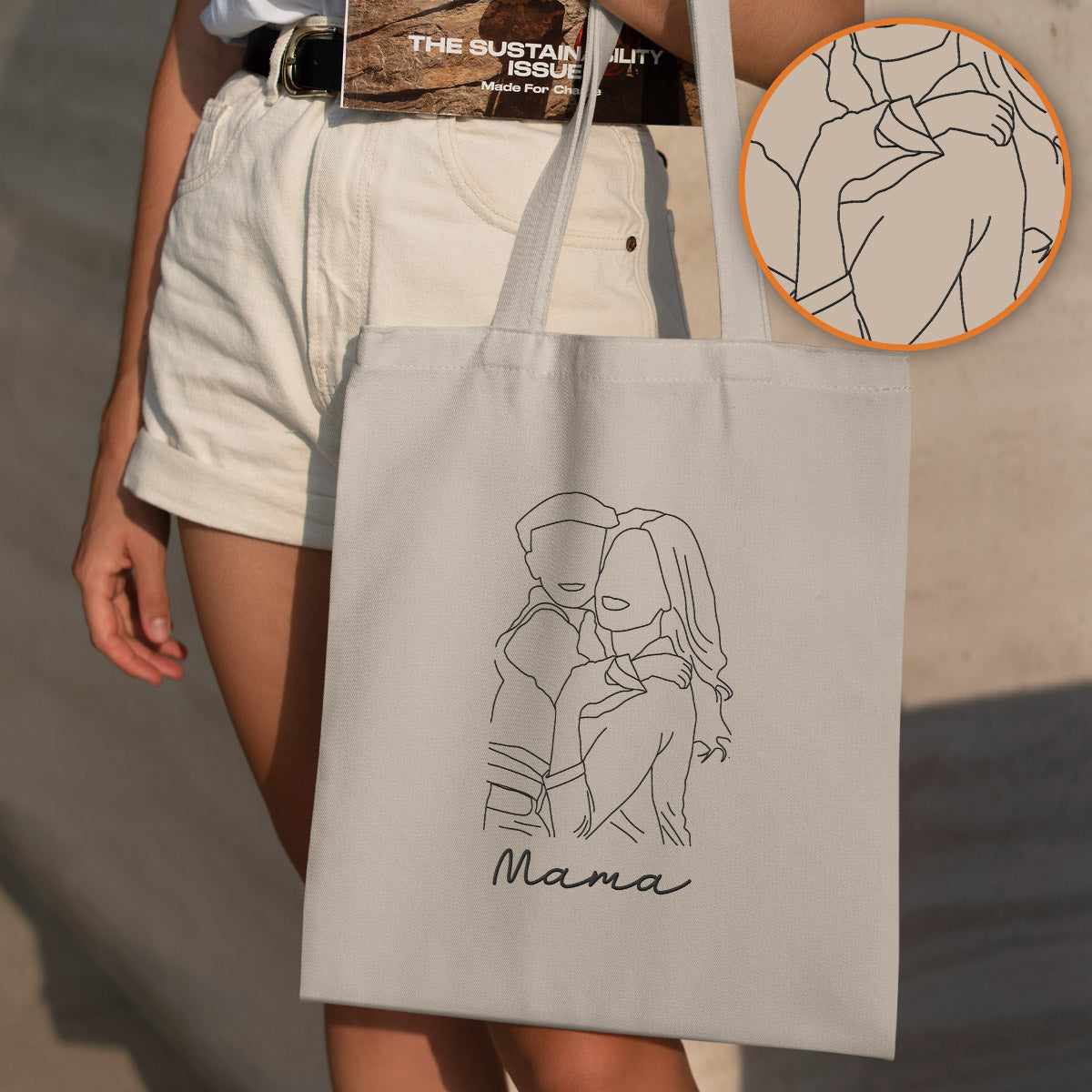 Sac fourre-tout brodé personnalisé avec photo au trait - Sac fourre-tout brodé personnalisé pour belle-mère