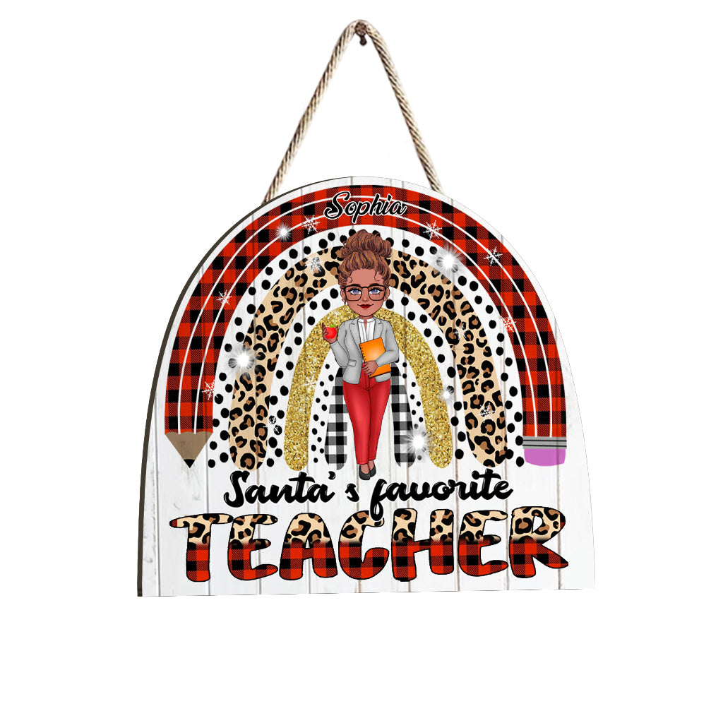 Professeur préféré du Père Noël - Panneau en bois personnalisé pour enseignant