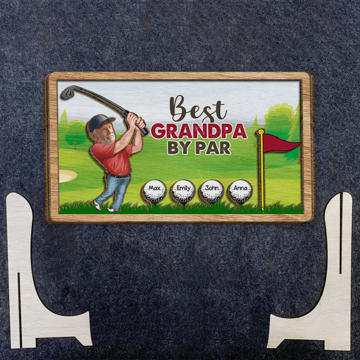 Meilleur grand-père selon le par - Plaque de bois personnalisée à 2 couches sur le thème du golf
