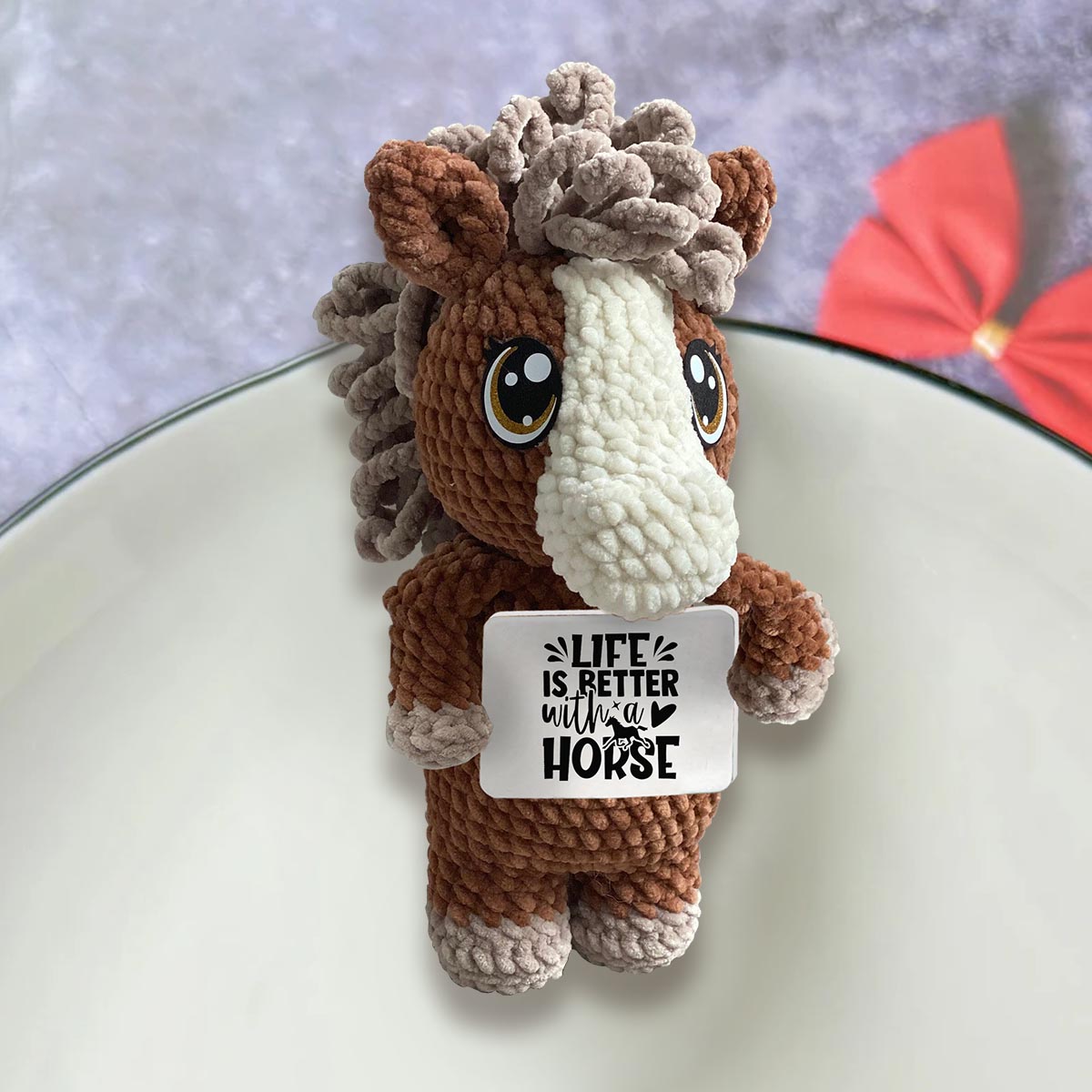 J'adore les chevaux - Figurine de cheval tricotée à la main