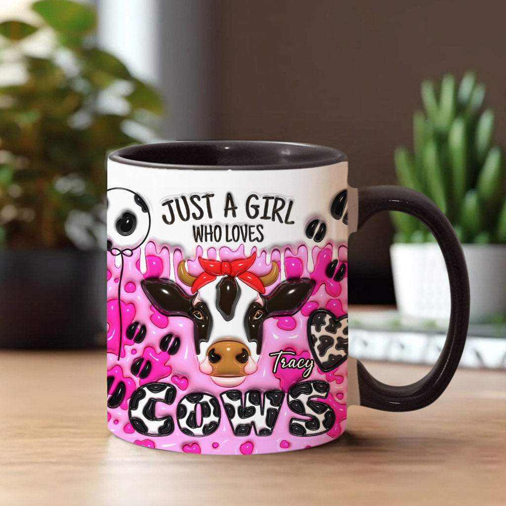 Mug personnalisé « Juste une fille qui aime les vaches » avec motif vache