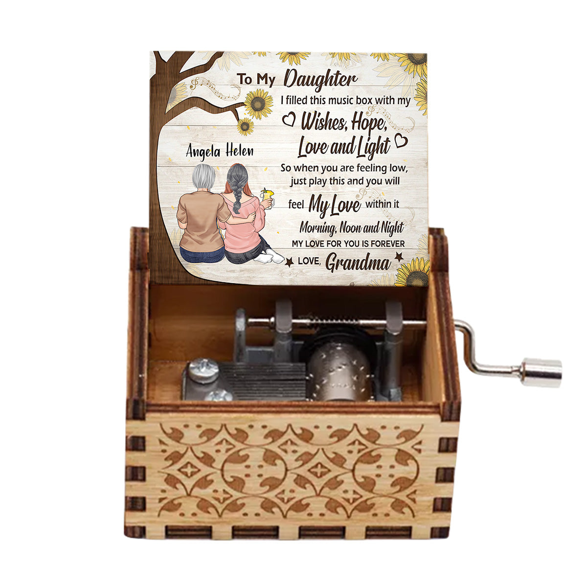 To My Granddaughter - Gift for grandma, mom, daughter, granddaughter - Personalized Hand Crank Music Box