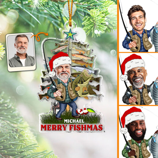 Joyeux Noël des pêcheurs ! Cadeau de pêche pour papa, grand-père, lui, mari - Ornement transparent personnalisé
