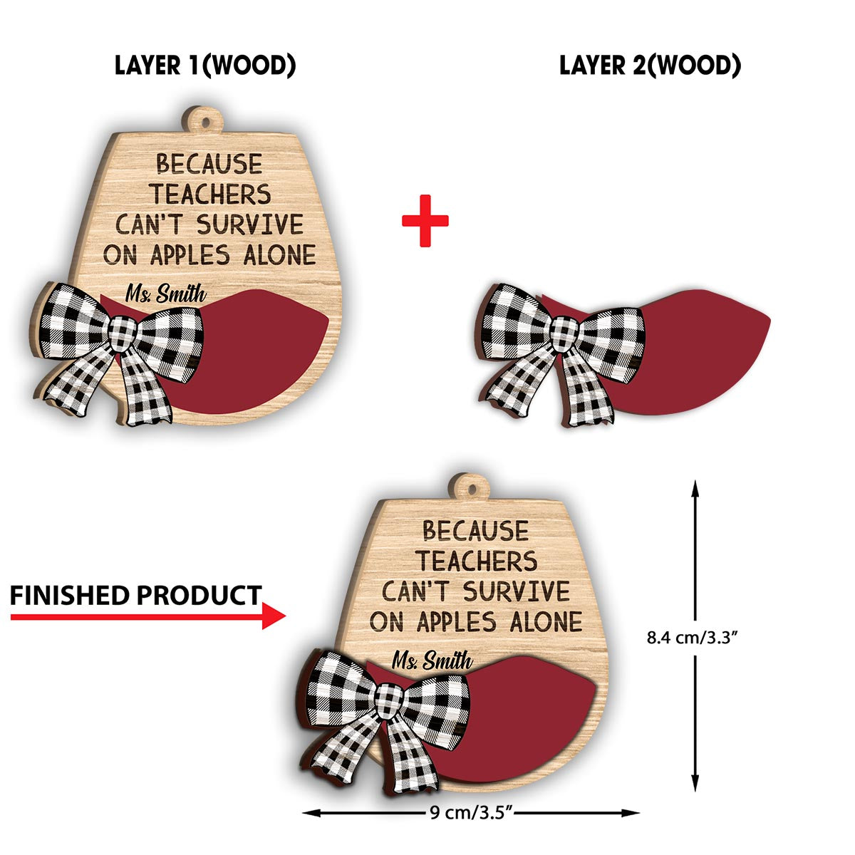 Parce que les enseignants ne peuvent pas se nourrir uniquement de pommes - Ornement personnalisé pour enseignants, composé de 2 pièces superposées