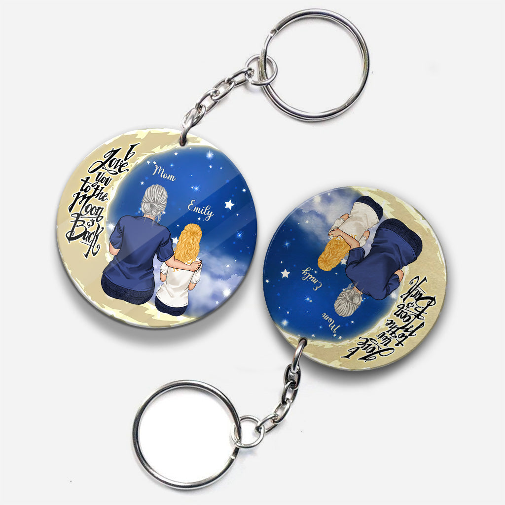 Aller et revenir de la Lune - Cadeau pour grand-mère, maman, papa, grand-père - Porte-clés personnalisé