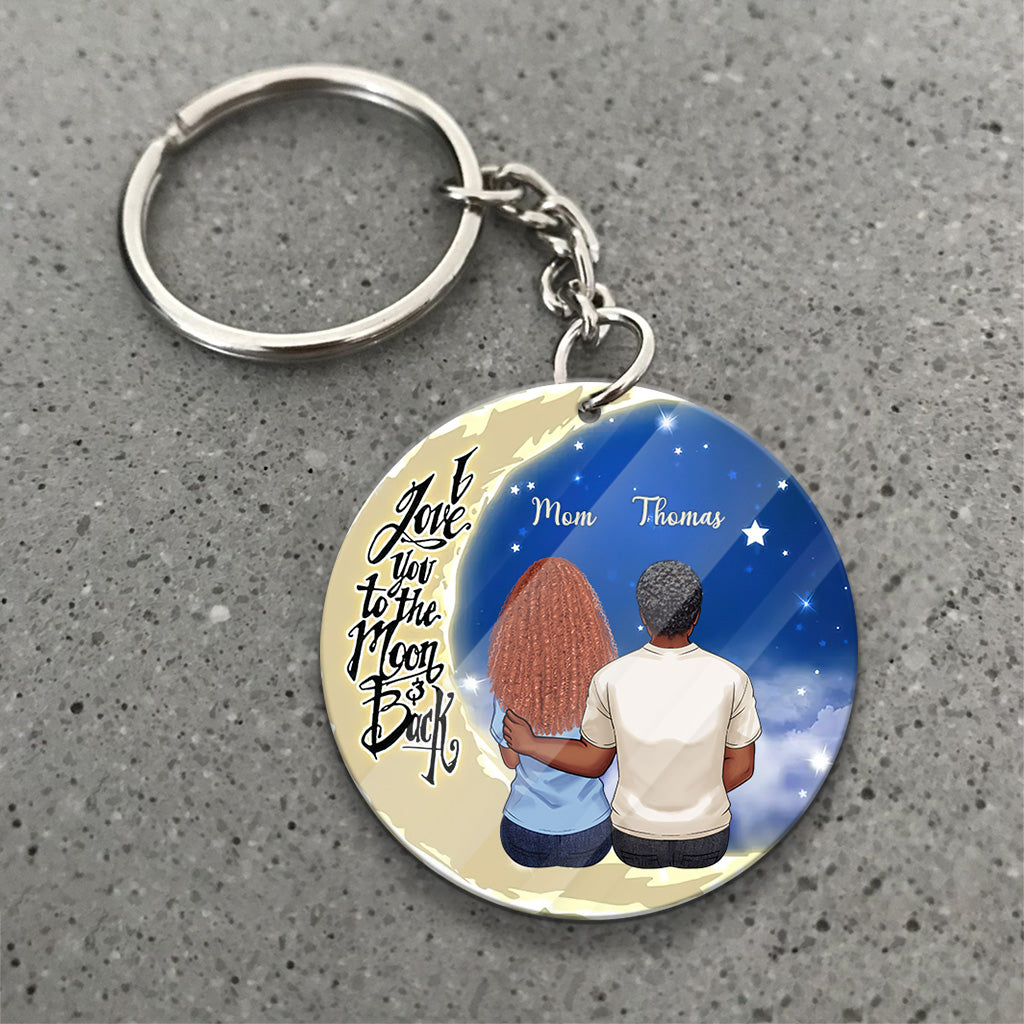 Aller et revenir de la Lune - Cadeau pour grand-mère, maman, papa, grand-père - Porte-clés personnalisé